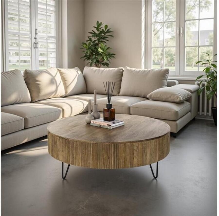 Meubelplaats Salontafel Wave rond mangohout Ø120 cm zandkleur