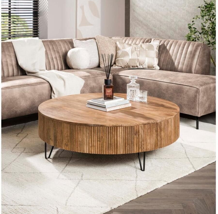 Meubelplaats Salontafel Wave rond mangohout Ø120x38 cm zandkleur - Foto 2