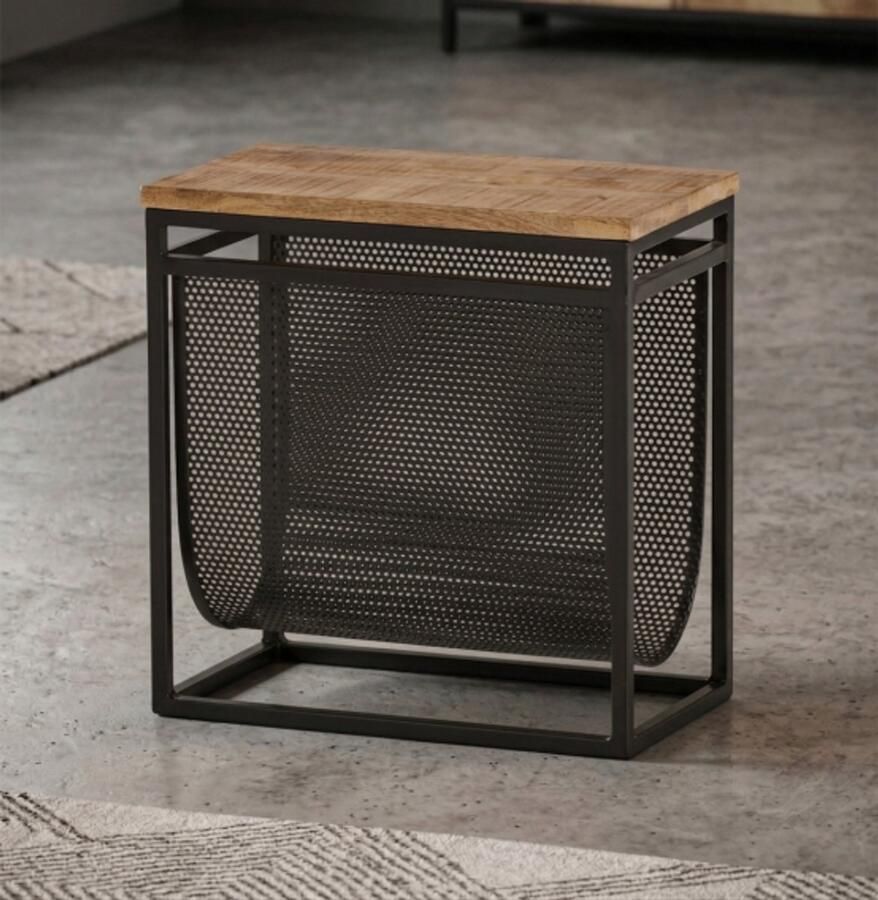 Meubelplaats Tijdschriftenhouder met mandje mangohout 44x24x44 cm Naturel Lectuurbak magazineholder tijdschriftenrek bijzettafel krantenbak - Foto 2