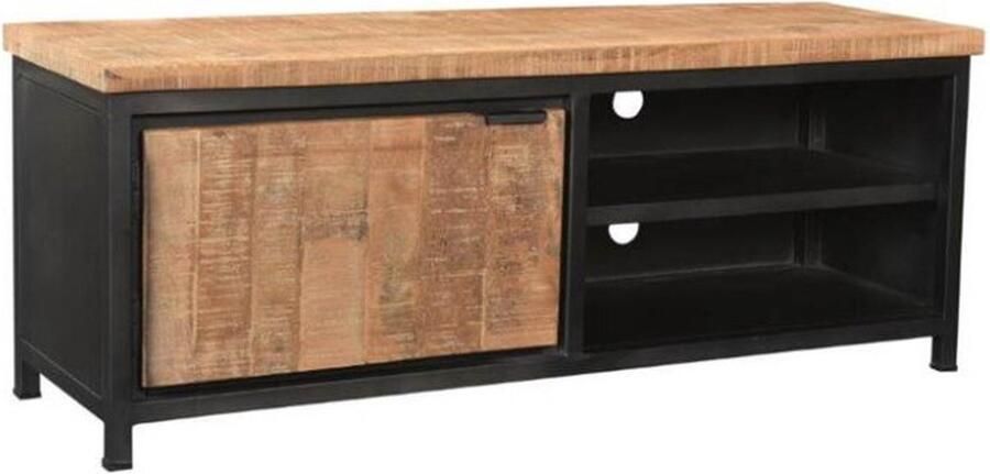 Meubelplaats Tv meubel Bas Mangohout 140x40x52 cm Bruin Industrieel Design Landelijk Robuust 1 Deur & 2 Open Vakken