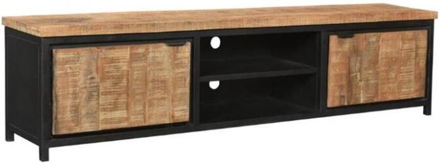 Meubelplaats Tv meubel Bas Mangohout 210x40x52 cm Bruin Industrieel Design Landelijk Robuust 2 Deuren & 2 Open Vakken