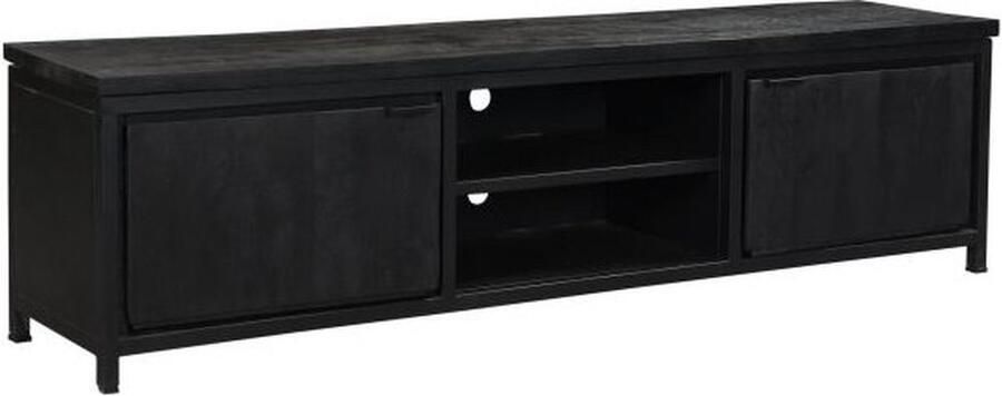 Meubelplaats Tv meubel Bas Mangohout 210x40x52 cm Zwart- Industrieel Design Landelijk Robuust 2 Deuren & 2 Open Vakken