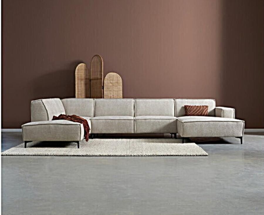 Meubelplaats U-bank RIVER Hoekbank – Ottoman Links + 2 5-Zits + Chaise Longue rechts – Stof Majestic Beige – 368 cm