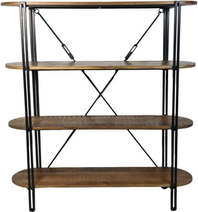 HSM Collection Wandkast 4 planken 130x39x140 Metaal mangohout Naturel zwart
