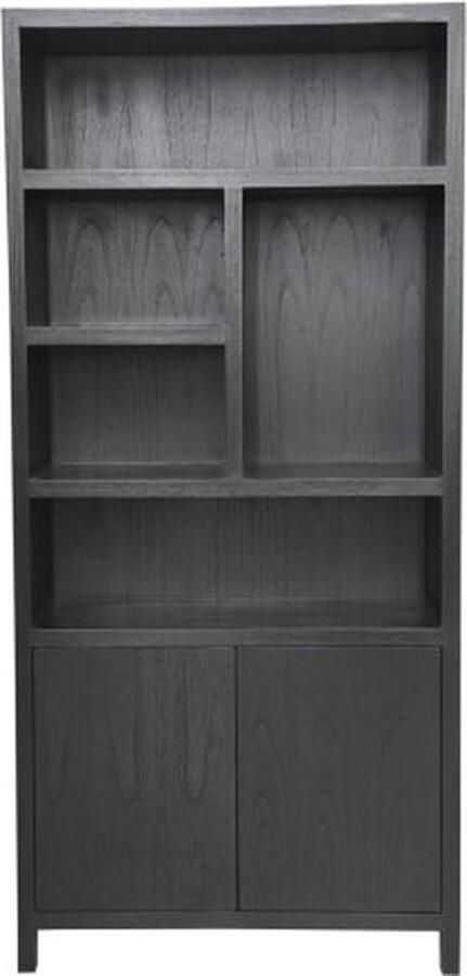 HSM Collection Wandkast met 5 vakken 100x42x215 Zwart Teak veneer