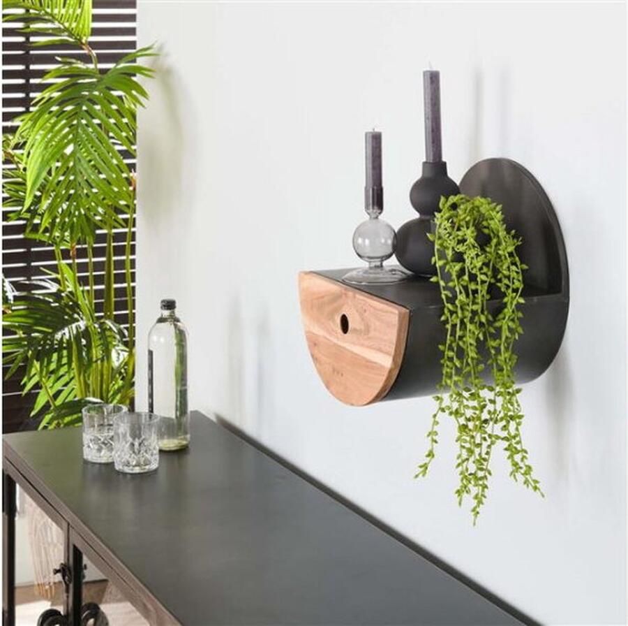 Meubelplaats Wandschap half moon Ø30 met lade acacia naturel