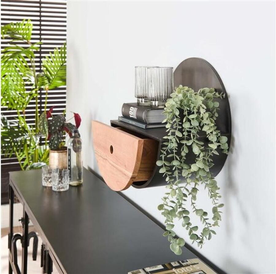 Meubelplaats Wandschap half moon Ø40 met lade acacia naturel