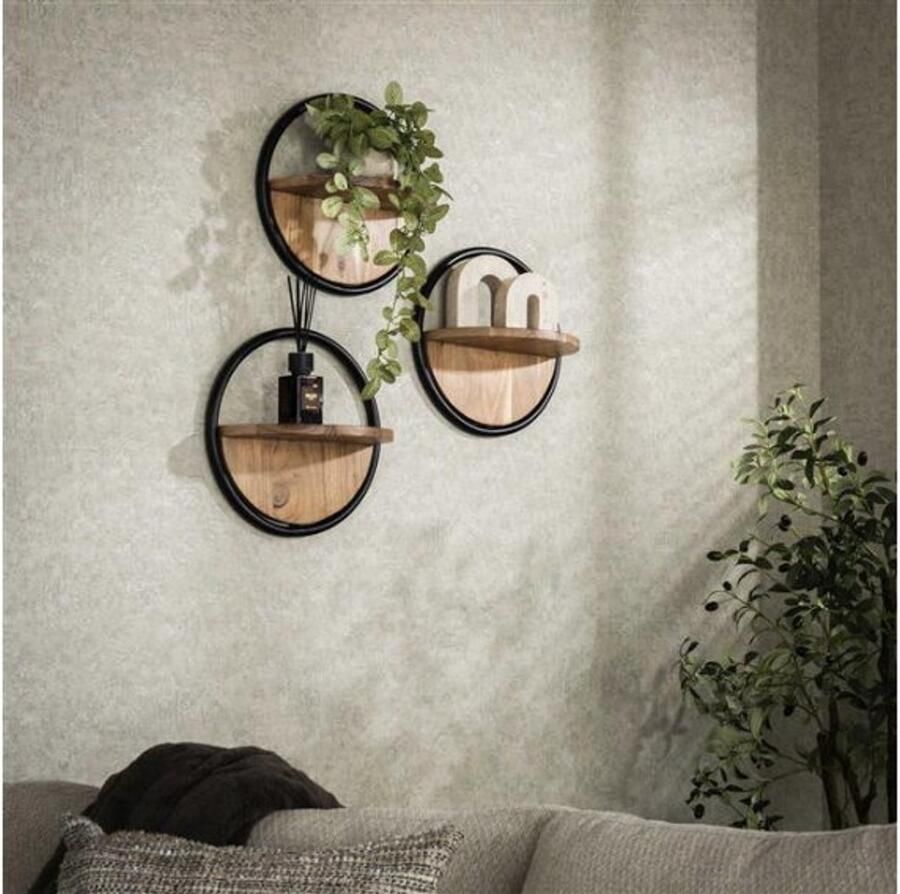 Meubelplaats Wandschap round set 3 Massief acacia naturel