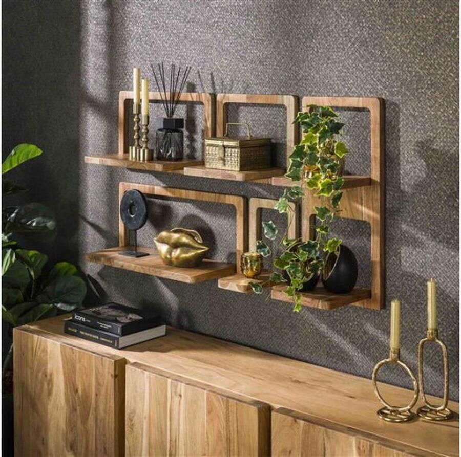Meubelplaats Wandschap set 5 curvy Massief acacia naturel
