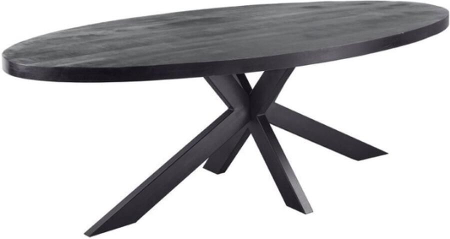 Meubelplaats Zwarte mango Eettafel Ovaal met zwarte matrixpoot van metaal 160x90 industrieel Design Massief zwart Mangohout