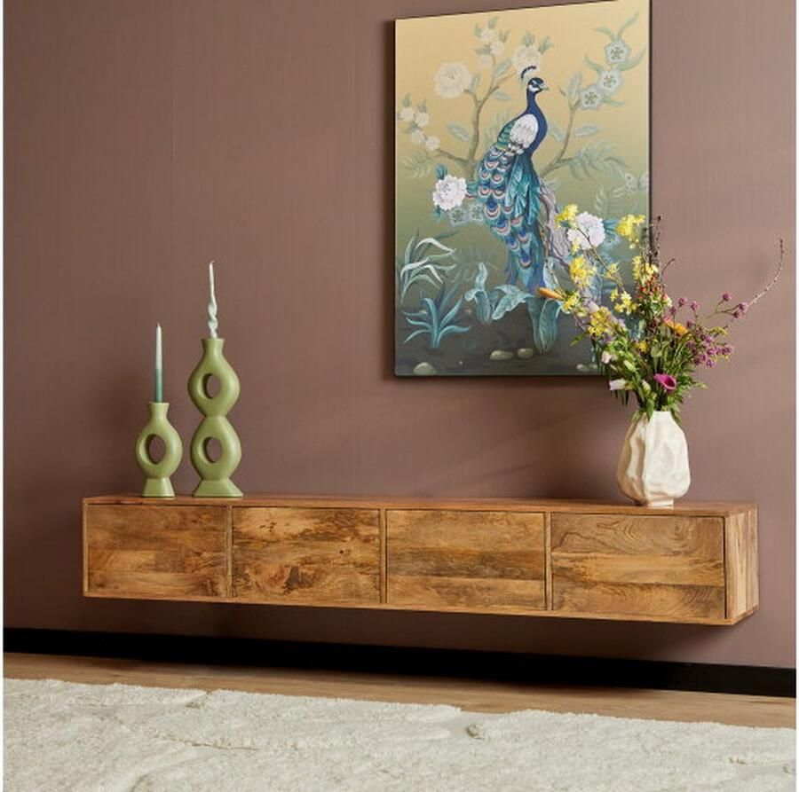 Starfurn Zwevend tv meubel Vision TV Hangend Massief Mangohout Duurzaam| 200 cm