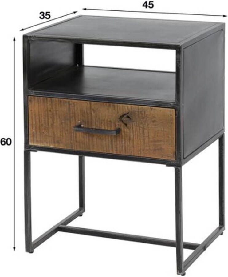 Meubelplaats Nachtkastje Blend Robuust Hardhout met Metalen Frame en Lade 45x35x60 cm Bijzettafel Halkastje Industriële Stijl met Open Opbergvak