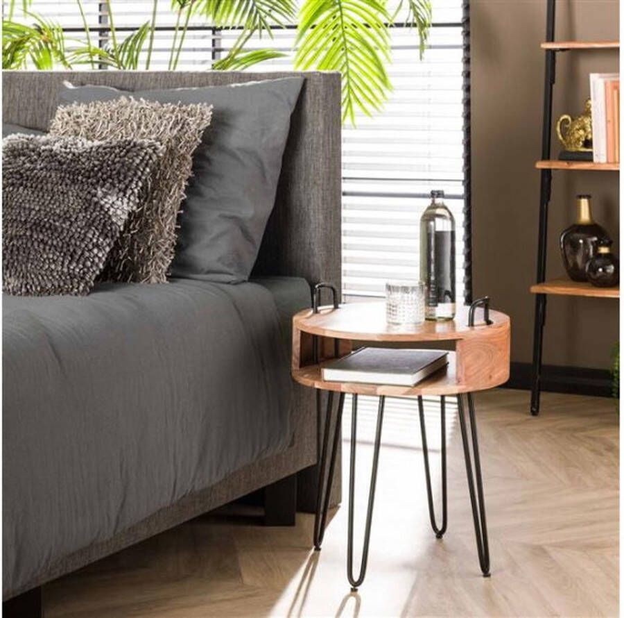 Meubelplaats Nachtkastje round Massief acacia naturel