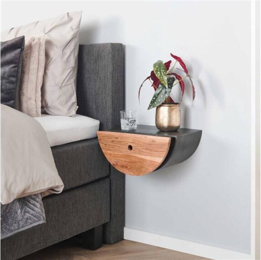 Meubelplaats Nachtkastje Half moon set van 2 acacia Naturel