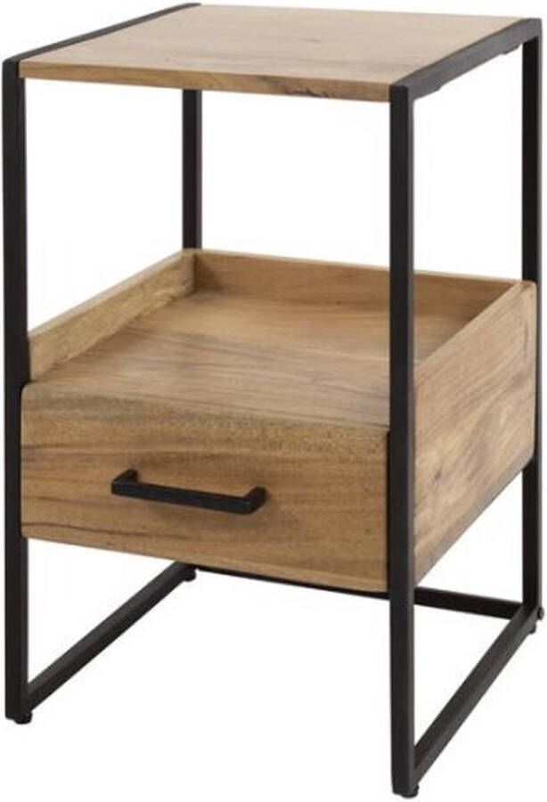Meubelplaats Nachtkastje Niche XS Acacia hout met Open Vak en Lade Compact Design met Metalen Onderstel Bijzettafel Halkastje 35x35x55 cm Ideaal voor Kleine Slaapkamers