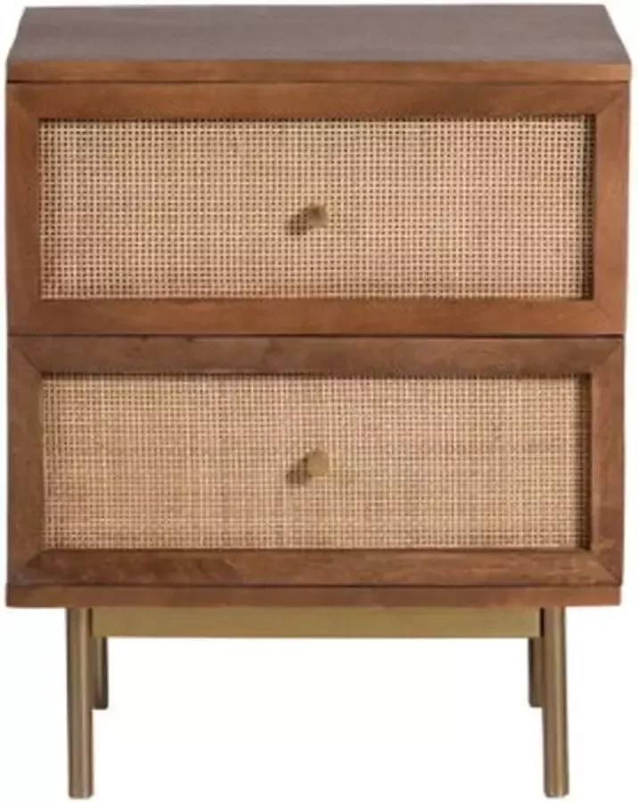 Mister Habitat Nachtkastje met 2 lades rotan mango hout walnoot 45x35x55