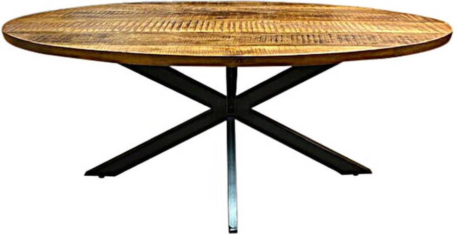 Meubelplaats ovale mango Eettafel met spinpoot industrieel design 180x90 cm Zwarte Metalen Matrixpoot mangohout ovaal - Foto 3