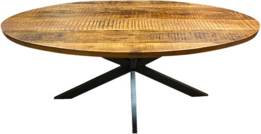 Meubelplaats ovale mango Eettafel met spinpoot industrieel design 240x110 cm Zwarte Metalen Matrixpoot mangohout ovaal - Foto 2