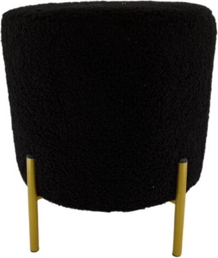 Meubelplaats Poef Bouclé met gouden metalen onderstel Zwart Kerstcadeau