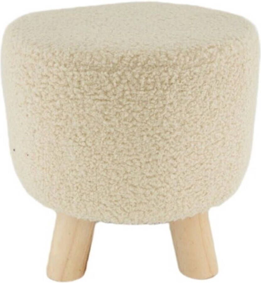 Meubelplaats Poef Bouclé met houten poten Crème kerstcadeau