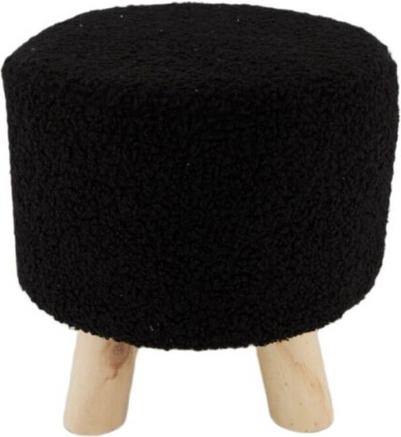 Meubelplaats Poef Bouclé met houten poten Zwart Kerstcadeau
