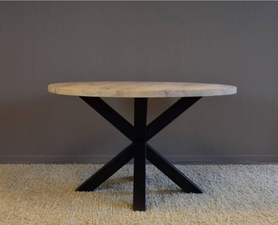Meubelplaats Ronde eettafel eikenhout met metalen matrixpoot Ø180 cm Onbehandeld