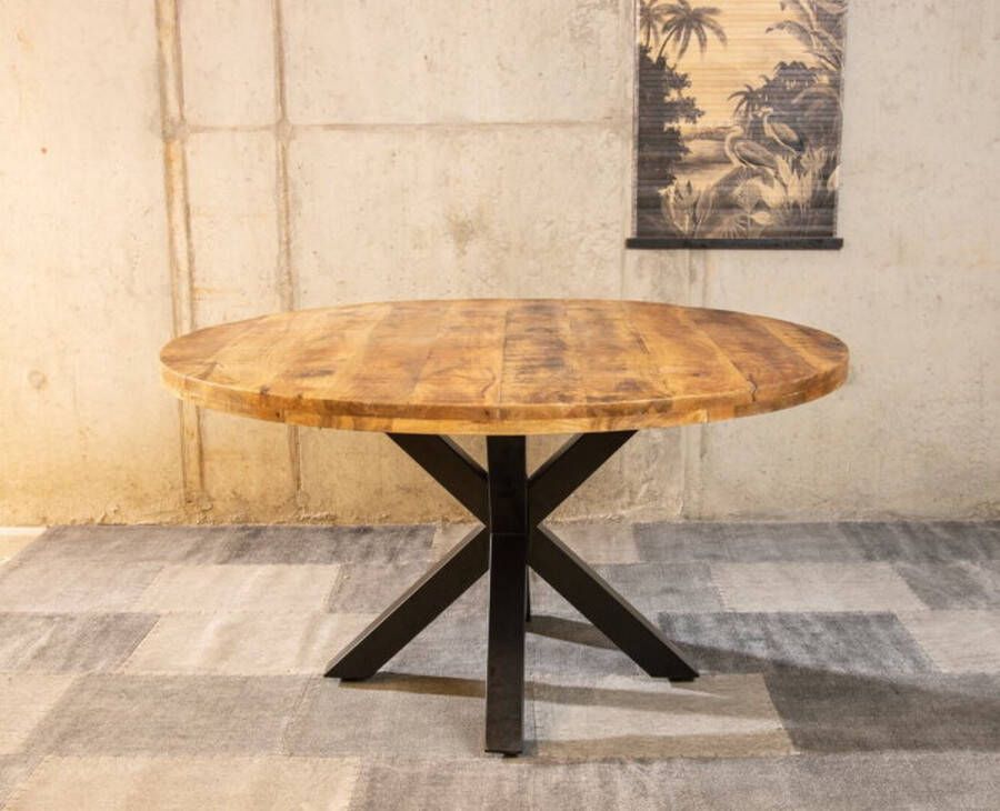 Meubelplaats Ronde mango eettafel naturel 'Spider' 100 cm