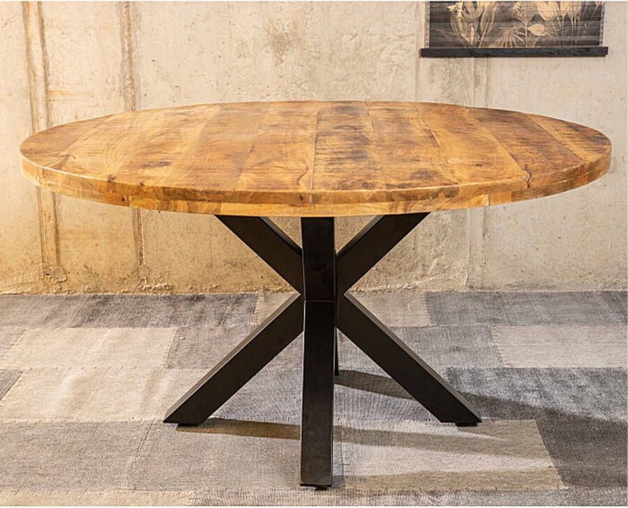 Meubelplaats Ronde Mango Eettafel Spider 115x115x77 cm Industrieel Design Massief Mangohout