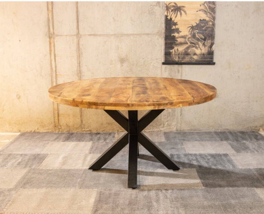 Meubelplaats Ronde mango eettafel naturel 'Spider' 150 cm (diameter)