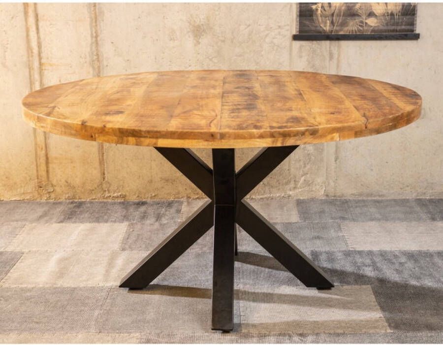 Meubelplaats Ronde mango eettafel naturel 'Spider' 170 cm (diameter)