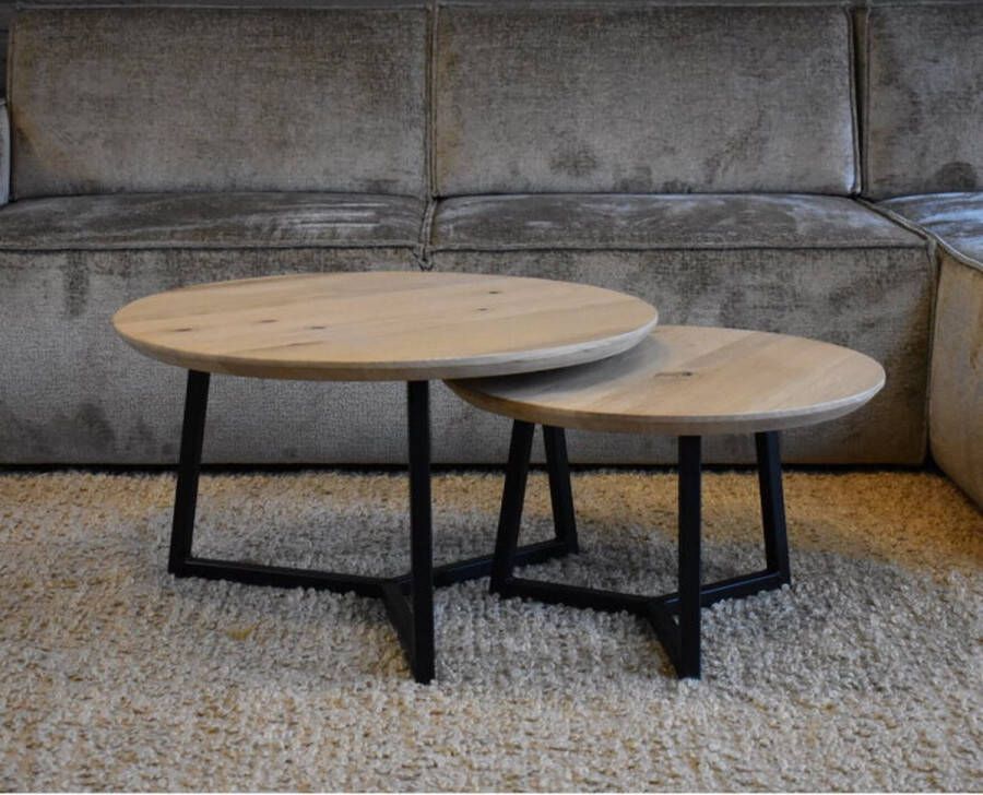 Meubelplaats Salontafel Lily set van 2 Eiken verjongde rand Naturel Mat Gelakt