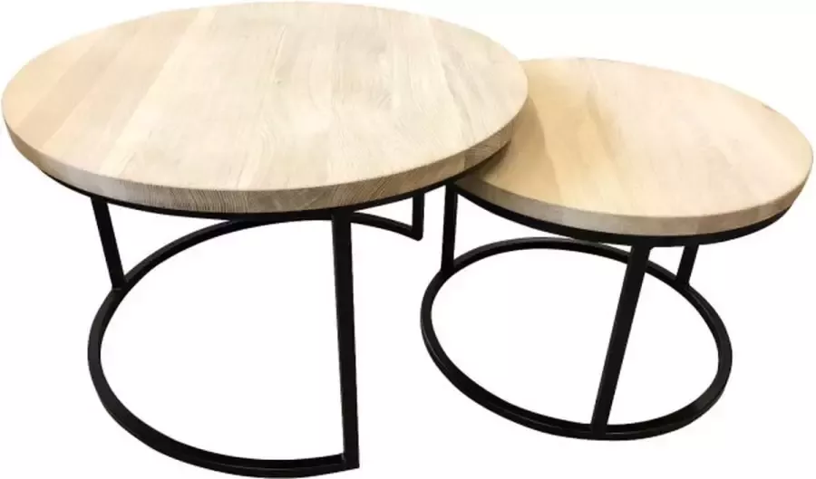 Meubelplaats Salontafel Olaf Set van 2 rond Eiken 3 cm dik blad Ronde Tafels massief eikenhout - Foto 2