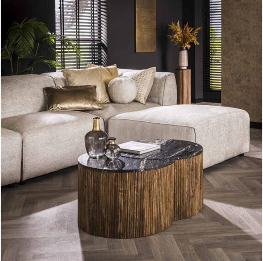 Meubelplaats Salontafel Luna Set van 2 mangohout zwart marmer modern elegant design set van twee salontafels