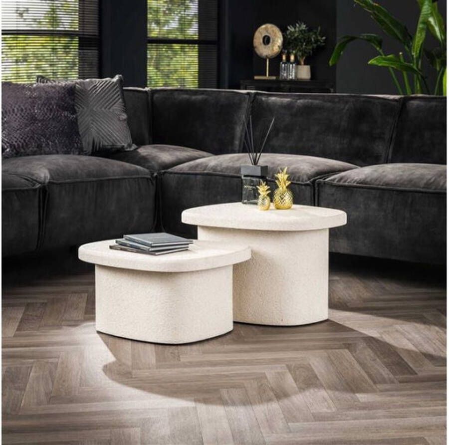 Meubelplaats Salontafel Sienna set van 2 marmer composiet wit moderne look organische vorm