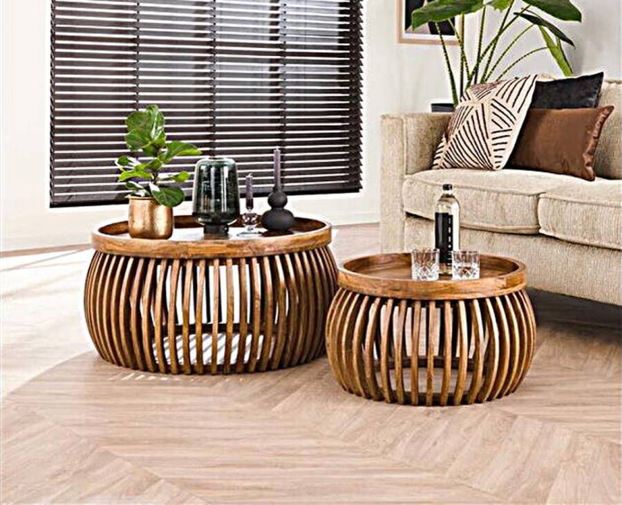 Meubelplaats Salontafel Tweak curve set van 2 mangohout