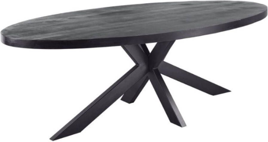 Meubelplaats Zwarte mango Eettafel Ovaal met zwarte matrixpoot van metaal 180x90 industrieel Design Massief zwart Mangohout