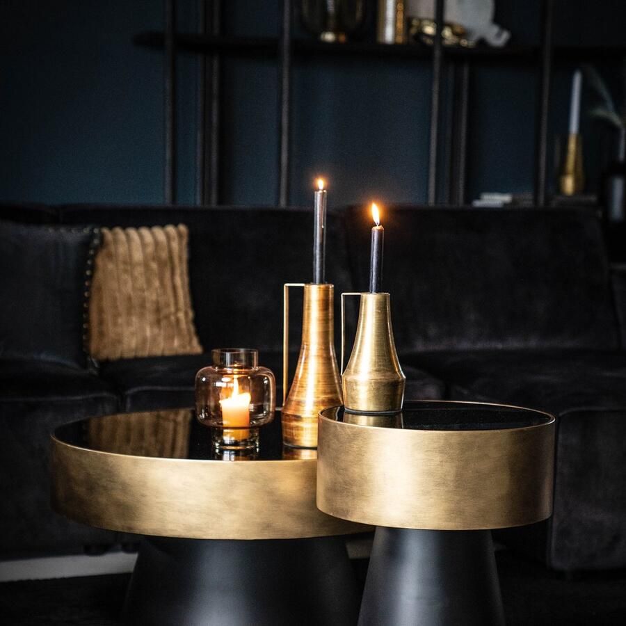 By-Boo Salontafel Bunga 75cm zwart goud met glazen blad Rond - Foto 2