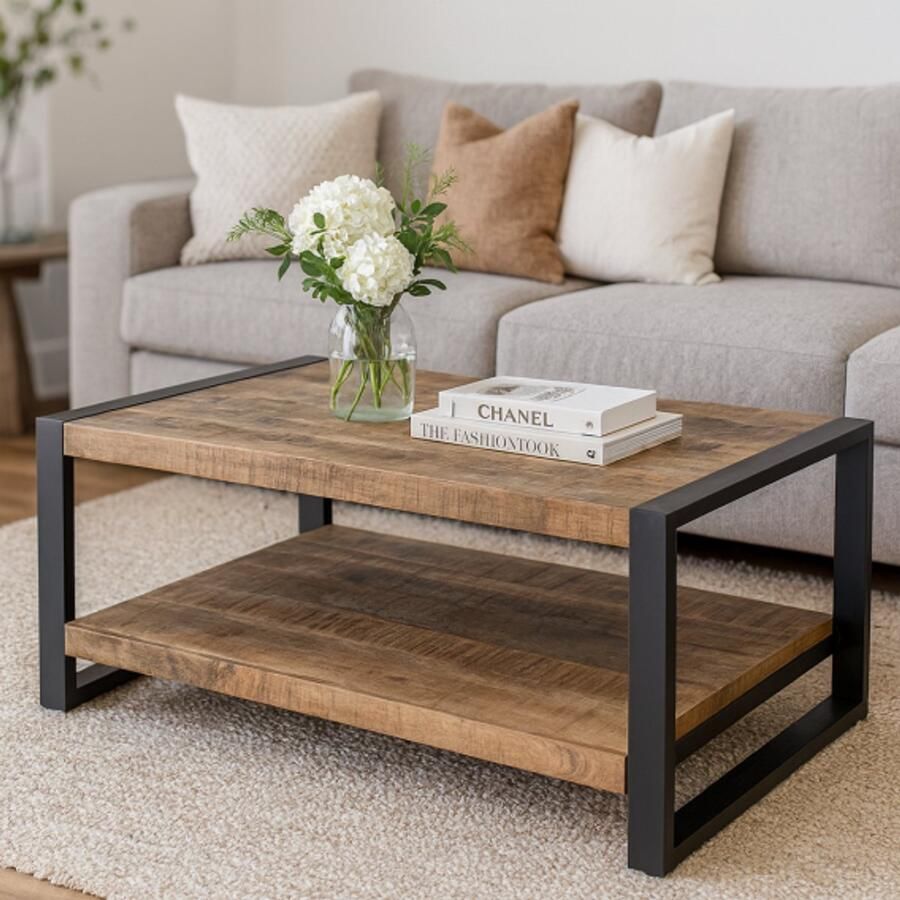 Meubelplaats.nl Salontafel Mangohout Britt met onder plank 110 cm Duurzaam Bijzettafel Tafel Eettafel Woonkamer Opzettafel Massief Mango hout - Foto 3