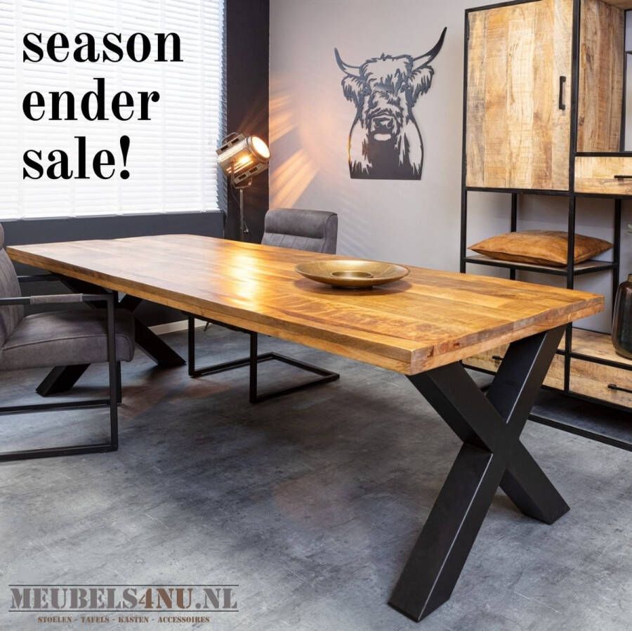 Meubels4nu Eettafel Brooklyn Rechthoekig 240cm Mangohout Eetkamertafel Vergadertafel X poot Gratis montage