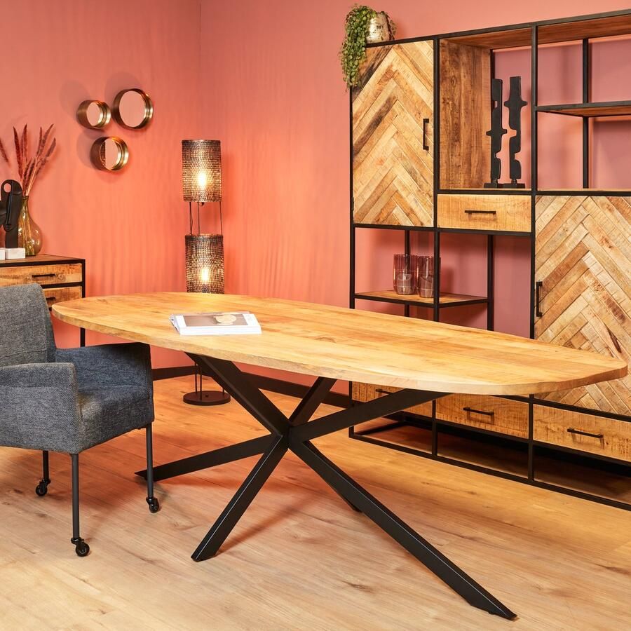 Meubels4nu Eettafel Deens Ovaal 200cm Mangohout Deens ovaal Eetkamertafel 200x100 Snelle levering
