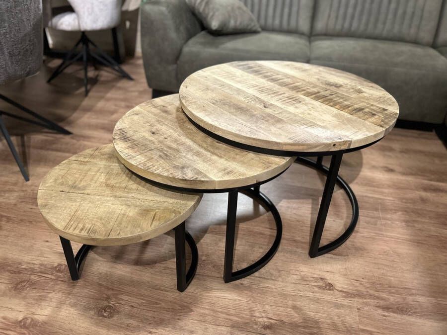 MeubelsExpert Salontafel set 3 stuks mangohout en metaal