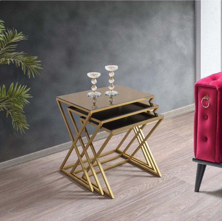 Meubel Sofa Meubelsofa-Venetië Goud Metalen Poten Brons Gespiegelde Zigon Salontafel