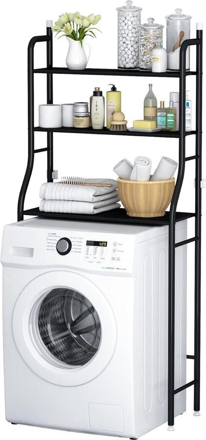 MeubelsvanJoep wasmachine ombouw rek zwart 157 x 67 x 25 cm Wasmachine rek met opbergruimte zwart Wasmachine rek bovenlader zwart Wasmachine rek voorlader zwart Toilet kast Wc meubel Wc kast