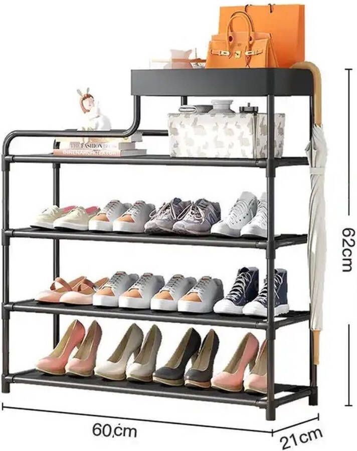 MeubelsvanJoep schoenenrek 4 lagen 24 schoenen Schoenenkast zwart Schoenenrek met opbergbak Schoenenrekje Schoenenopbergsysteem 60 x 21 x 62 CM