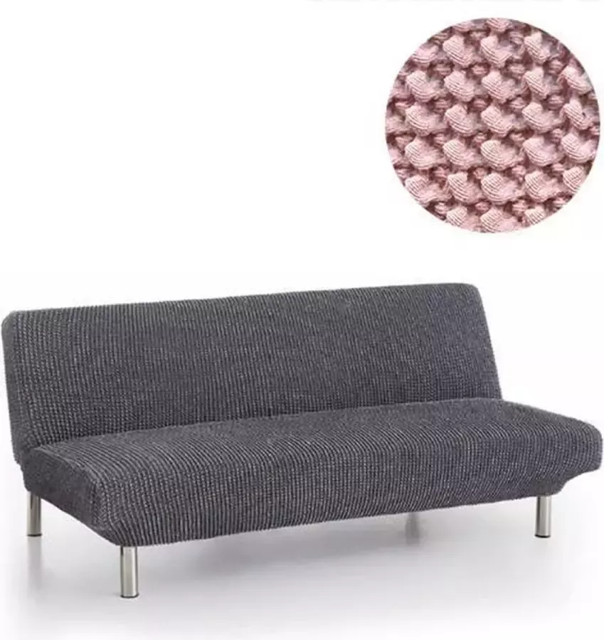 Belmarti Bankhoes Milos Click Clack slaapbank 160cm tot 210cm breed Roze Premium elastische stof Ademend en antistatisch voor ultiem zit- en slaapcomfort