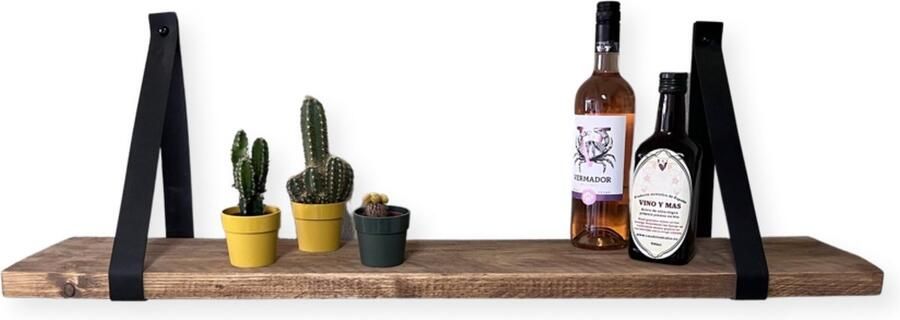 MeubelZwagerij Wandplank Steigerhout 60 cm met Zwarte leren Riemen