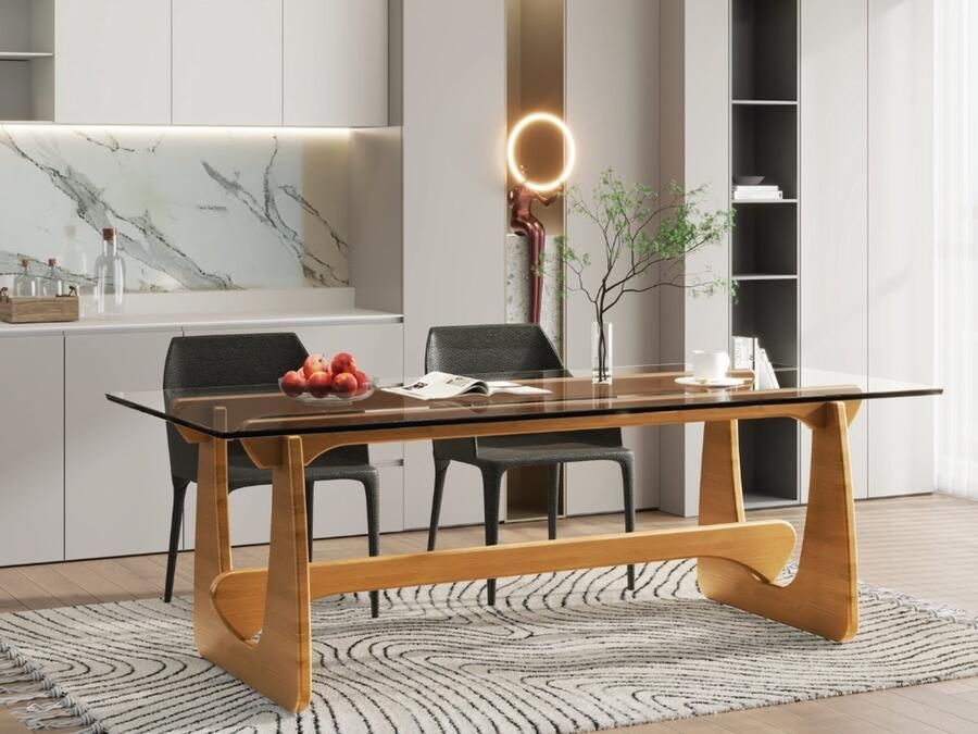 MEUBI Noguchi Styling Eettafel Tafel Eiken Glas Eetkamertafel Design Tafel