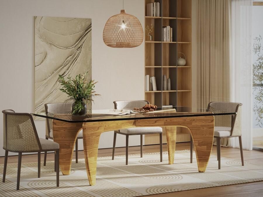 MEUBI Noguchi Styling Eettafel Tafel Eiken Hout Glas Eetkamertafel Design Tafel