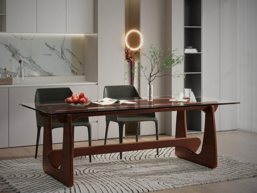 MEUBI Noguchi styling Eettafel Tafel Walnoot Glas Eetkamertafel Design Tafel