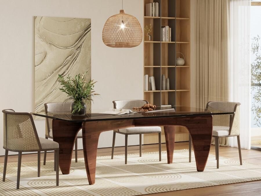 MEUBI Noguchi Styling Eettafel Tafel Walnoot Hout Glas Eetkamertafel Design Tafel